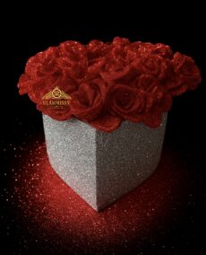 Silver heart red glitter