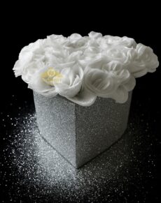 Silver heart white roses